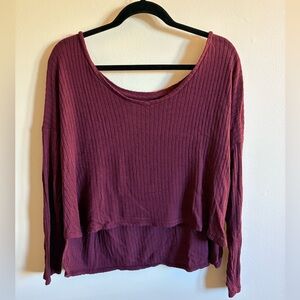 American Eagle Maroon Ribbed Long Sleeve